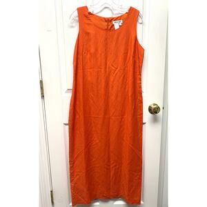 Coldwater Creek Orange Linen Dress Petite 12 Sleeveless Midi Sheath Summer